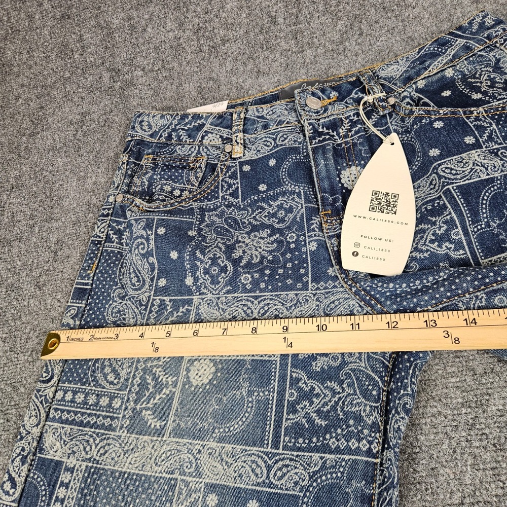 Cali 1850 Bandana Patchwork Wide Leg Jeans Blue White Paisley Print 9/29 NWT - Picture 10 of 14